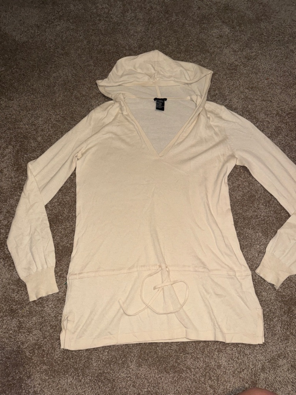Theory Cream Cotton Cashmere Hooded Tunic Top - Small. A
